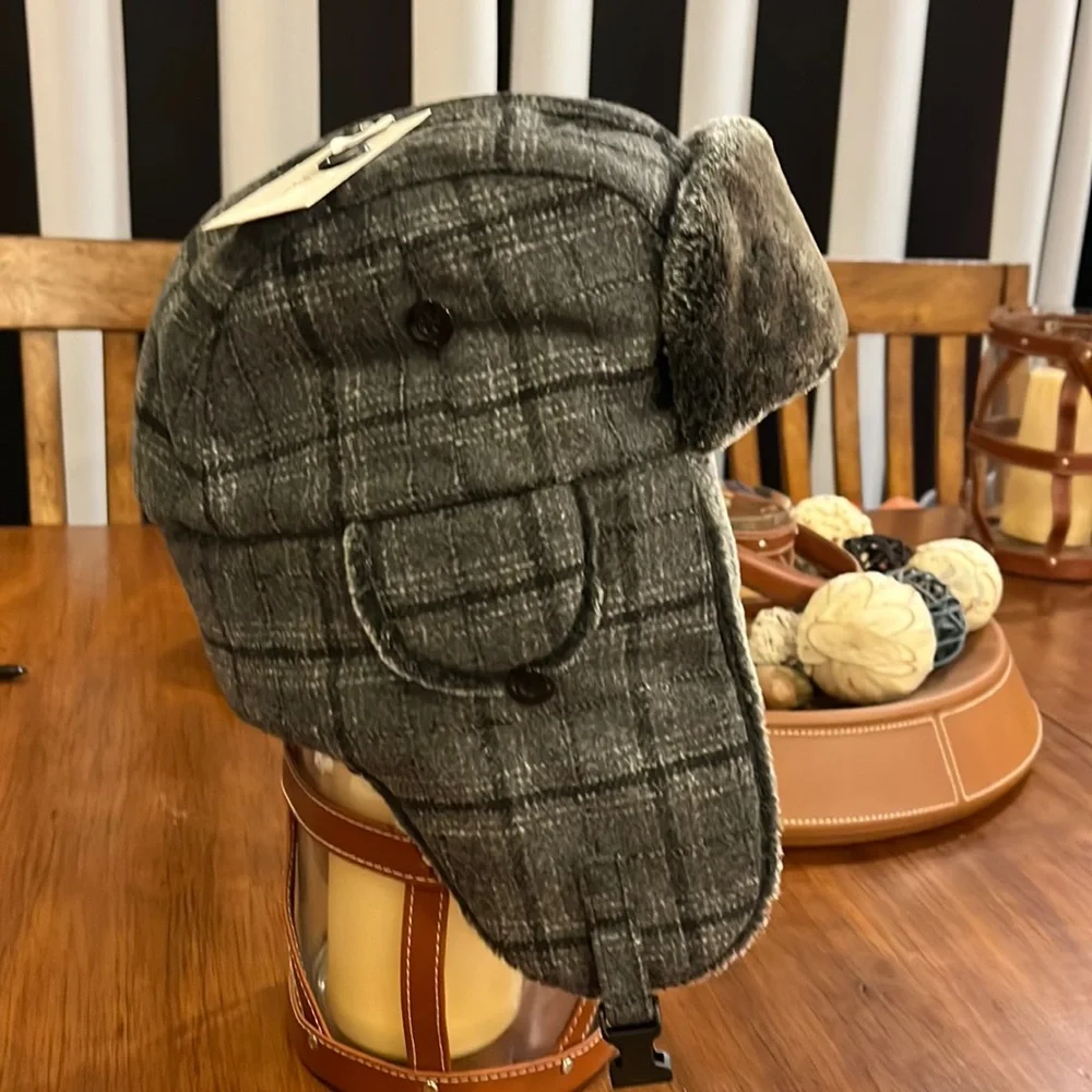 Stetson Winter Trapper Earflap Hat Cap plaid check grey Hunting Mens Size Large